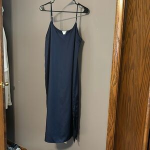Navy satin slip dress